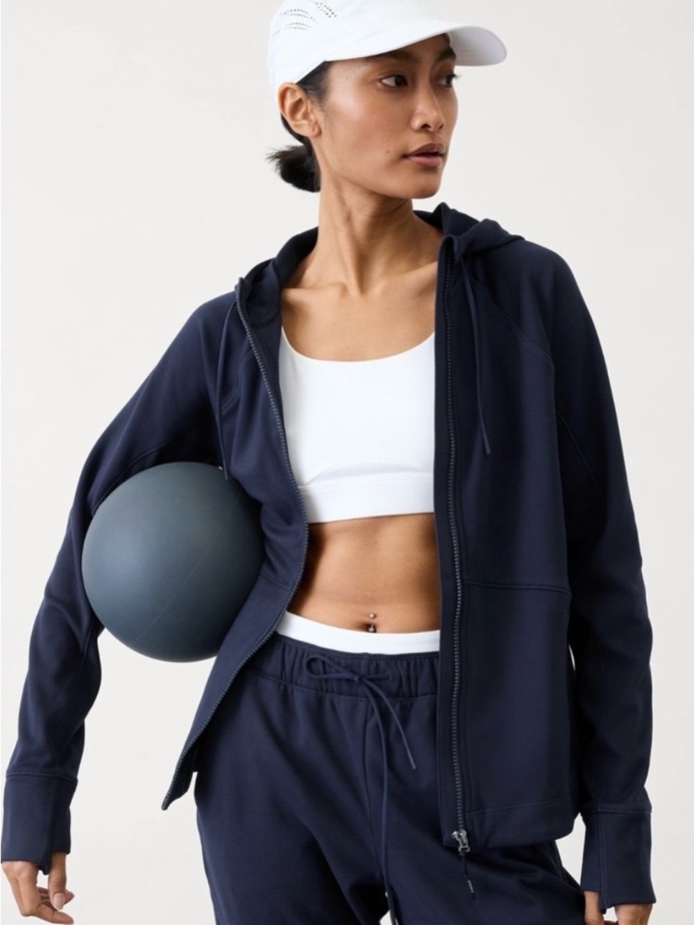 NEW Athleta Navy Blue Full Zip Fleece Lined Hoodie Jacket Athleisure Workout